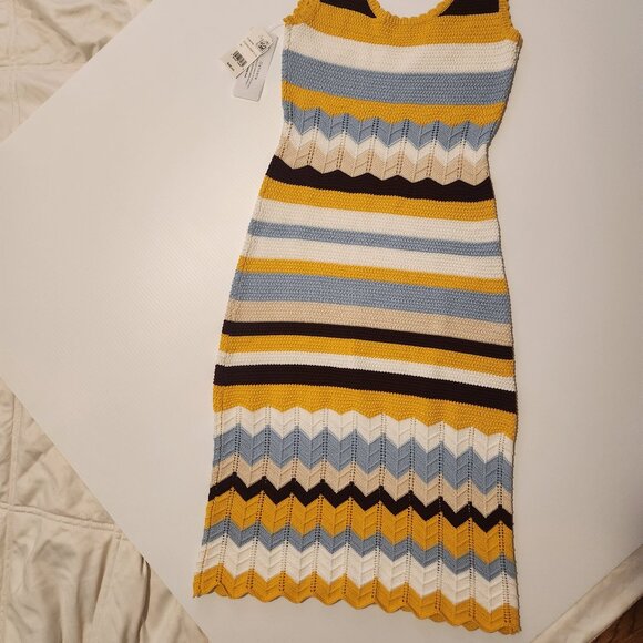 French Connection Womens Yellow & Blue Crochet Sleeveless Sweaterdress NWT - Picture 5 of 6